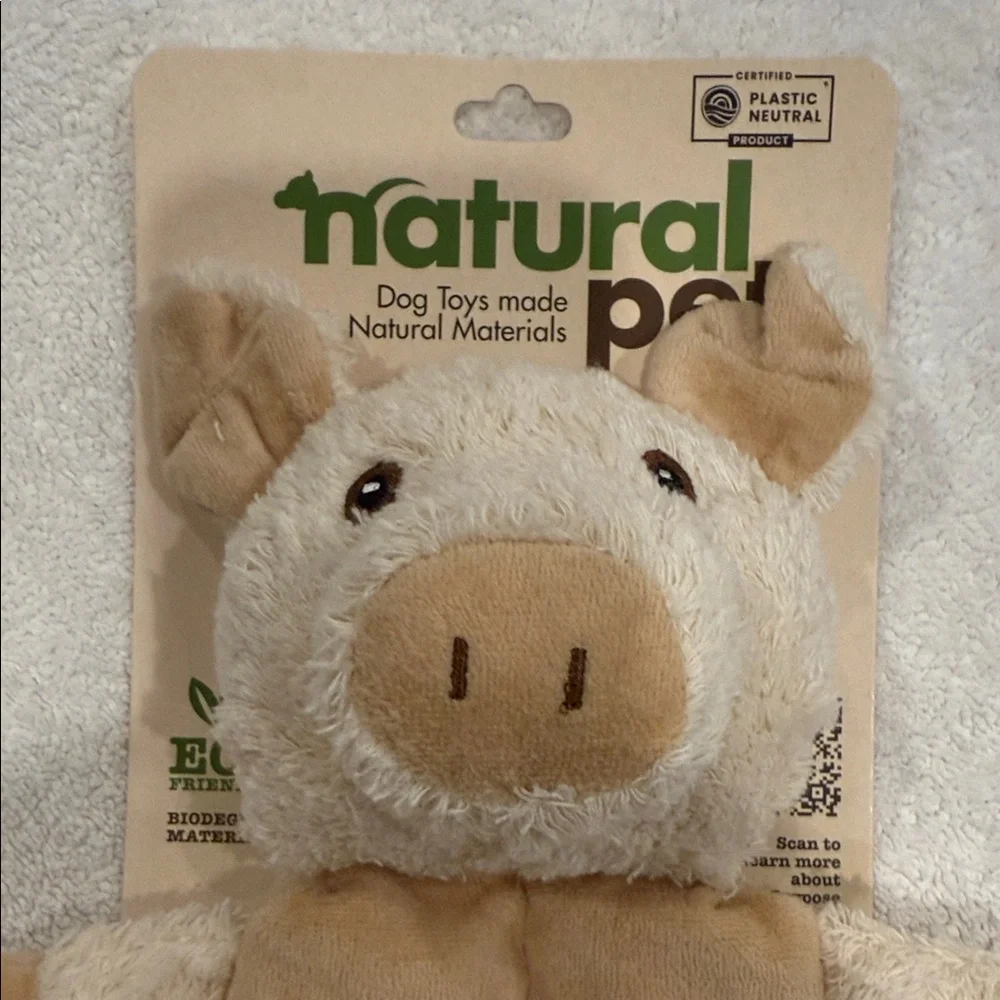 Natural Pet Dog Toy Plush Pig 5 oz bag of all-natural dog treats baked in USA
